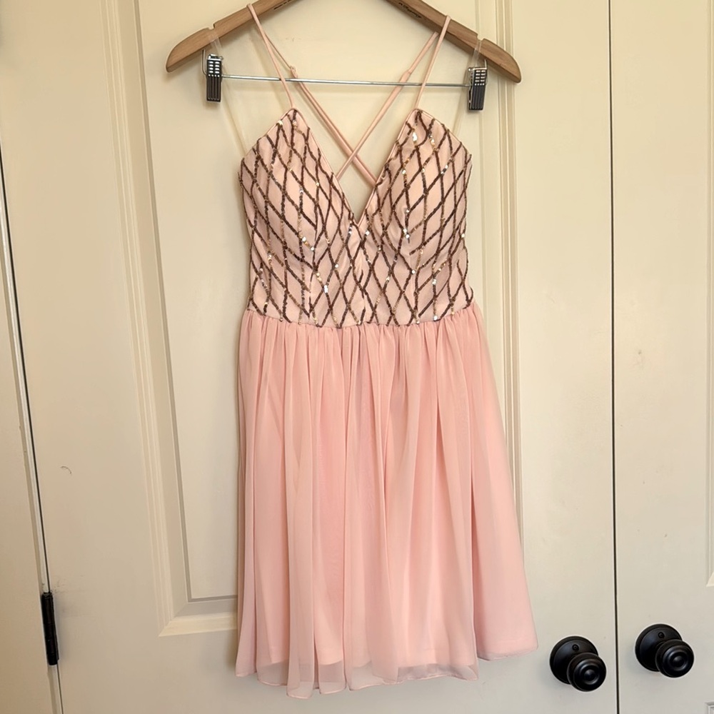 PromGirl Pink Sequin Short Formal Dress